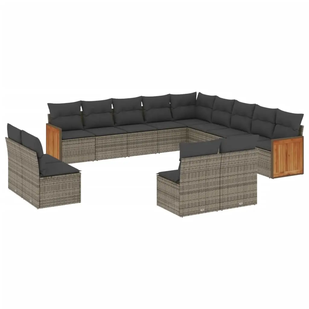 13 Piece Garden Sofa Set with Cushions Grey Poly Rattan 3228167 - Furniture