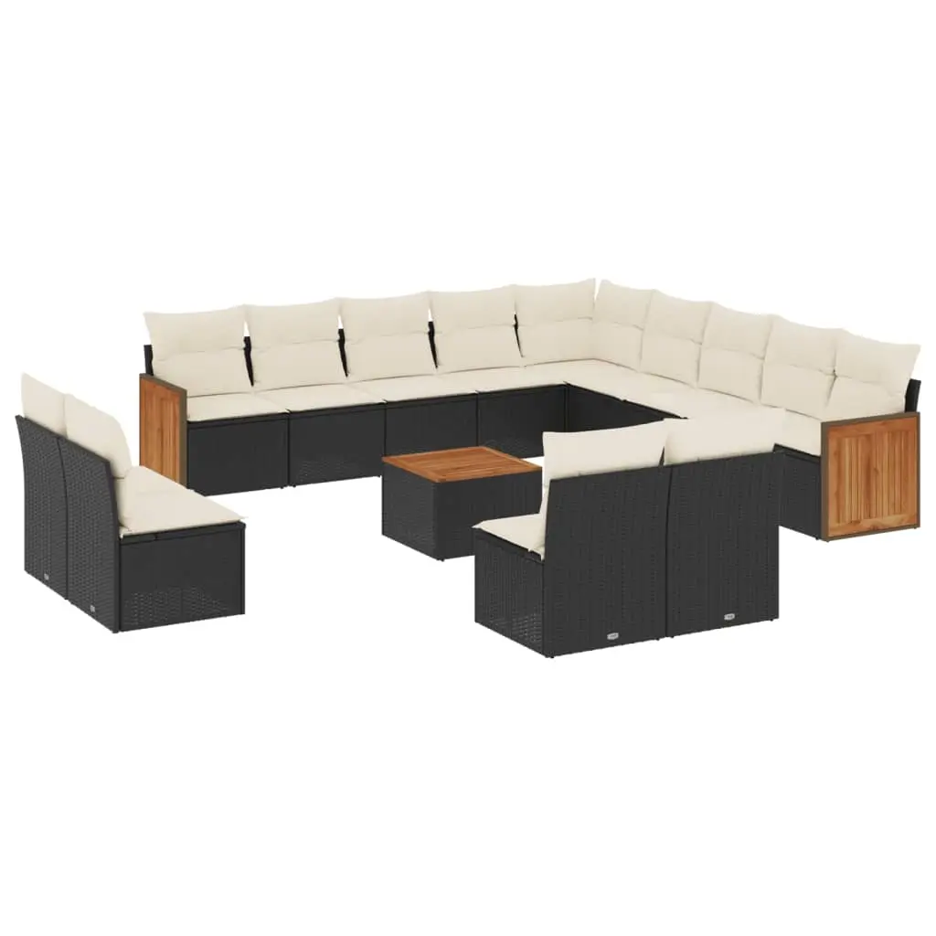 14 Piece Garden Sofa Set with Cushions Black Poly Rattan 3228170 - Furniture
