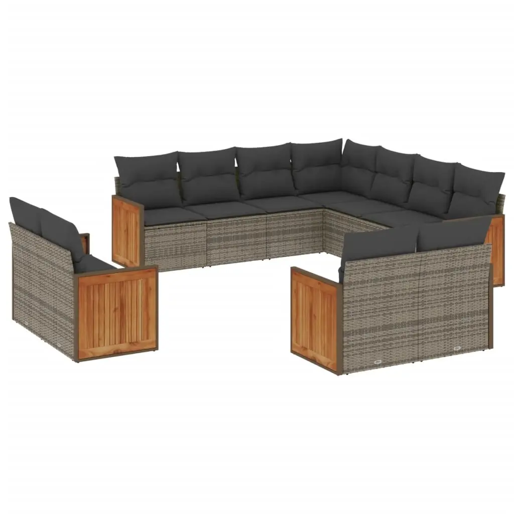11 Piece Garden Sofa Set with Cushions Grey Poly Rattan 3228181 - Furniture