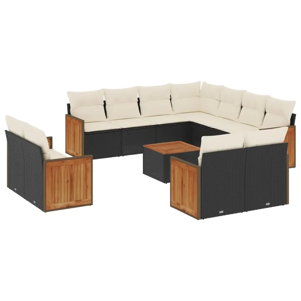 12 Piece Garden Sofa Set with Cushions Black Poly Rattan 3228184 - Furniture