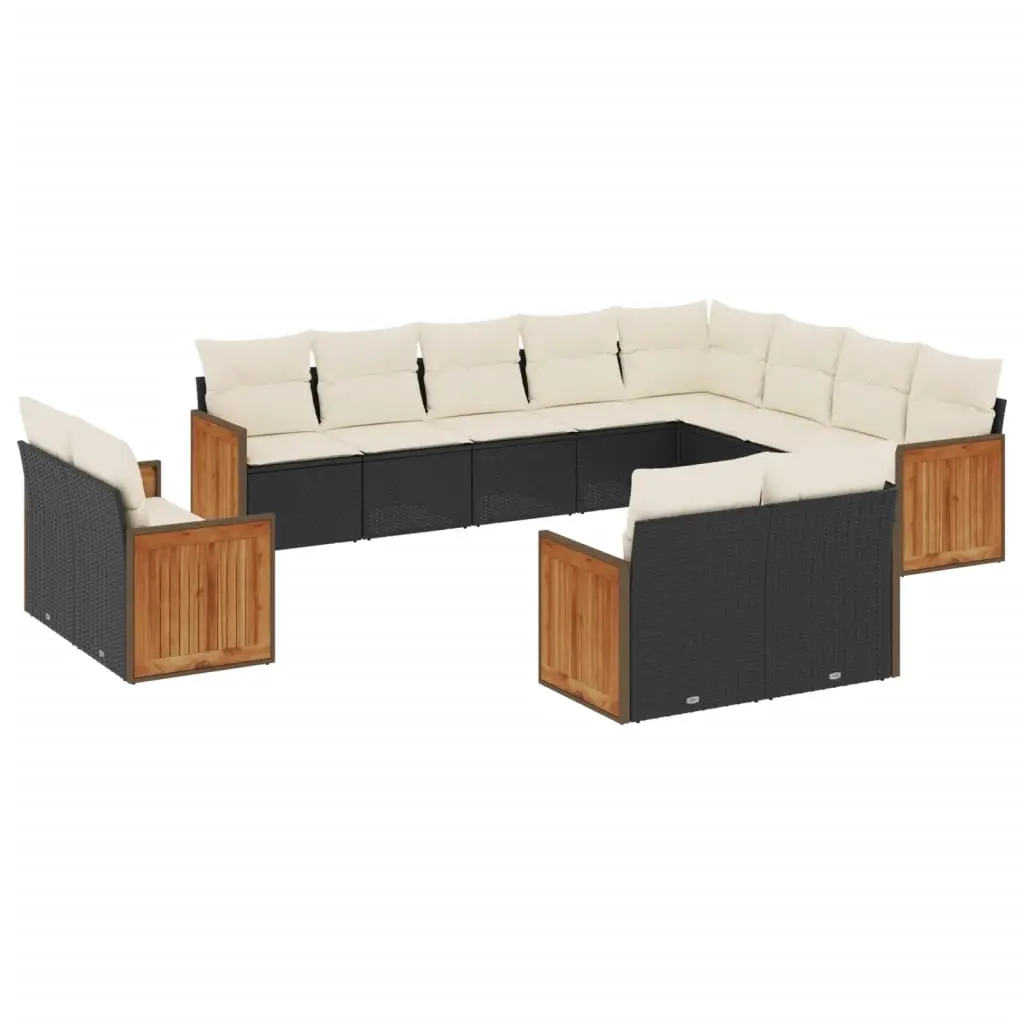 12 Piece Garden Sofa Set with Cushions Black Poly Rattan 3228191 - Furniture