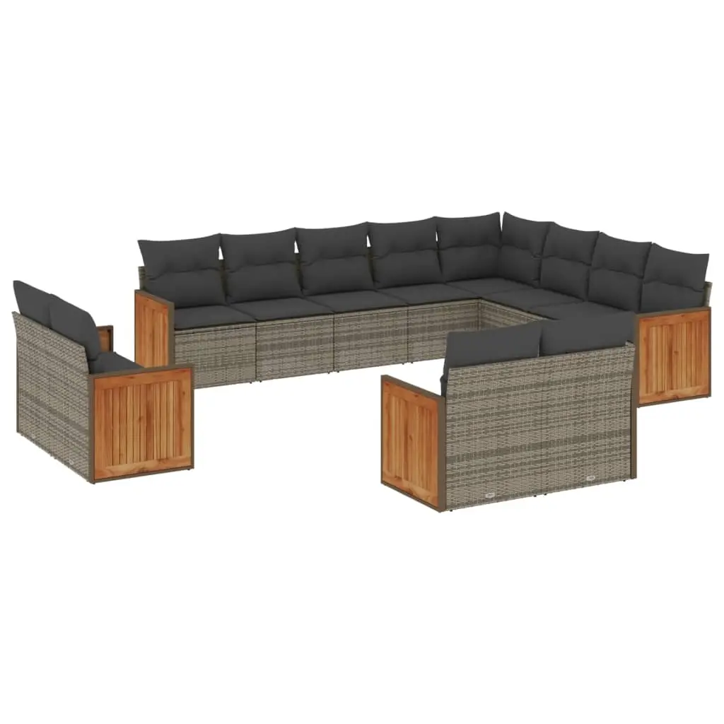 12 Piece Garden Sofa Set with Cushions Grey Poly Rattan 3228195 - Furniture