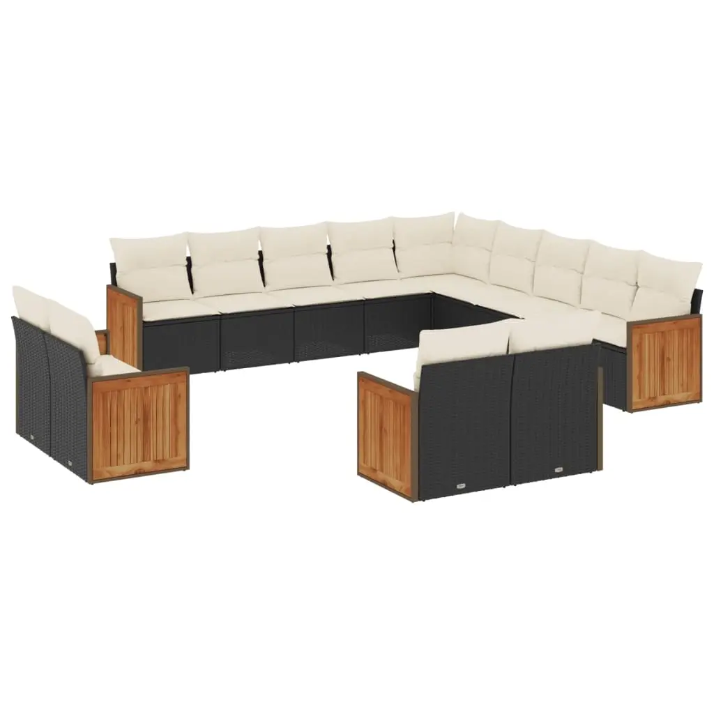 13 Piece Garden Sofa Set with Cushions Black Poly Rattan 3228205 - Furniture