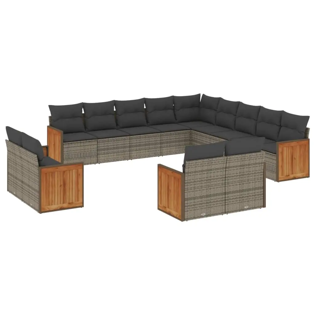 13 Piece Garden Sofa Set with Cushions Grey Poly Rattan 3228209 - Furniture