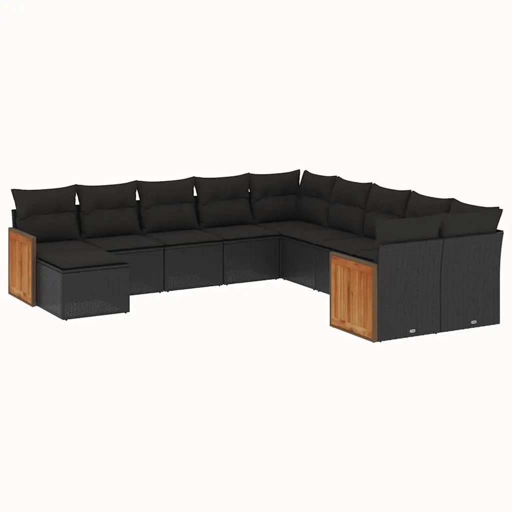 11 Piece Garden Sofa Set with Cushions Black Poly Rattan 3228246 - Furniture