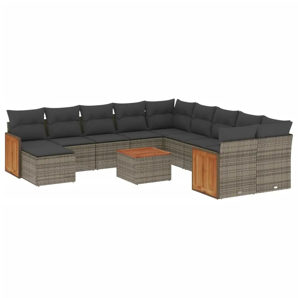12 Piece Garden Sofa Set with Cushions Grey Poly Rattan 3228258 - Furniture