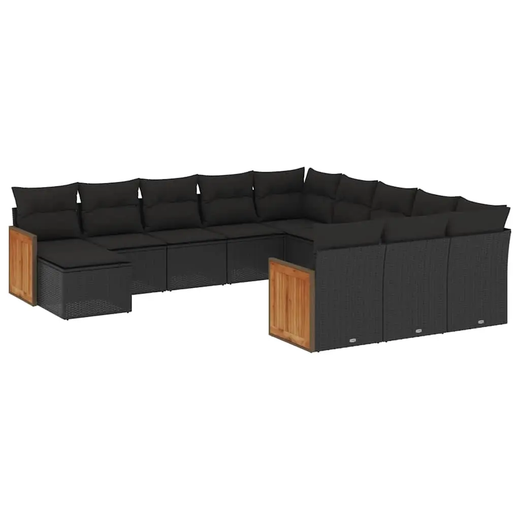 12 Piece Garden Sofa Set with Cushions Black Poly Rattan 3228260 - Furniture