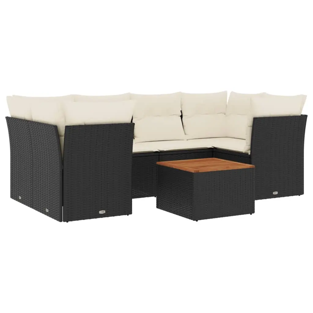 7 Piece Garden Sofa Set with Cushions Black Poly Rattan 3223494 - Furniture