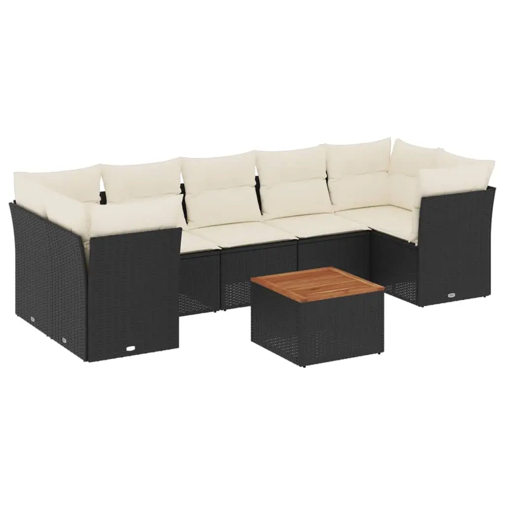8 Piece Garden Sofa Set with Cushions Black Poly Rattan 3223508 - Furniture