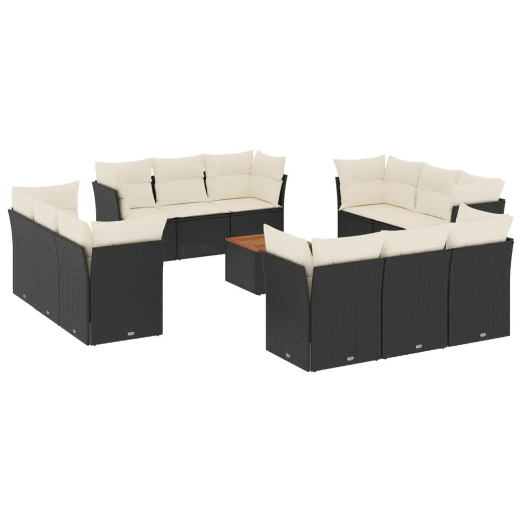 13 Piece Garden Sofa Set with Cushions Black Poly Rattan 3223536 - Furniture