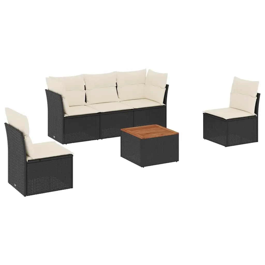 6 Piece Garden Sofa Set with Cushions Black Poly Rattan 3223543 - Furniture