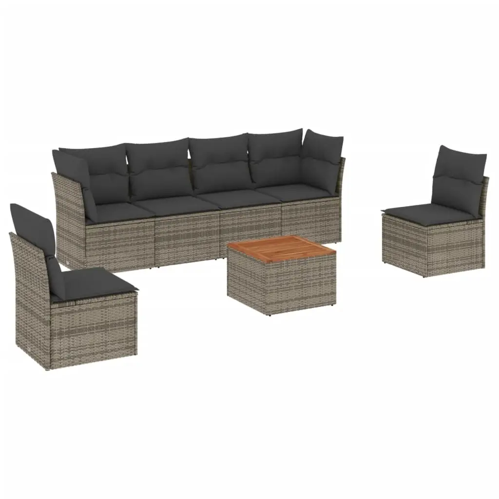 7 Piece Garden Sofa Set with Cushions Grey Poly Rattan 3223554 - Furniture