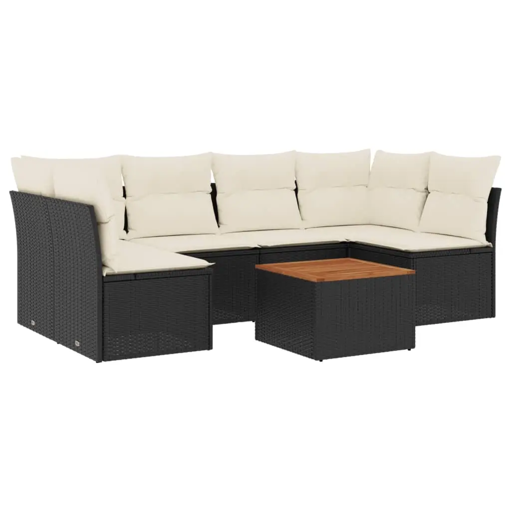 7 Piece Garden Sofa Set with Cushions Black Poly Rattan 3223557 - Furniture