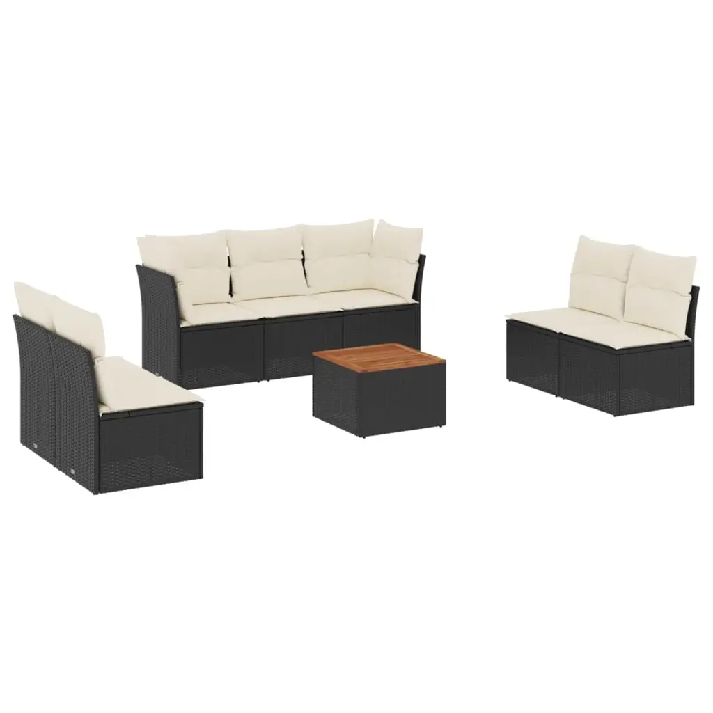 8 Piece Garden Sofa Set with Cushions Black Poly Rattan 3223564 - Furniture