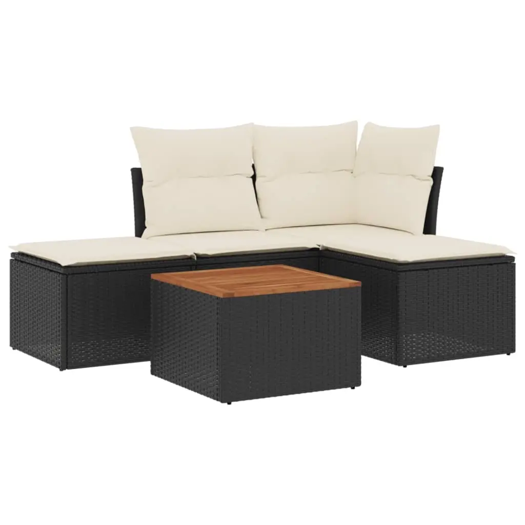 5 Piece Garden Sofa Set with Cushions Black Poly Rattan 3223585 - Furniture
