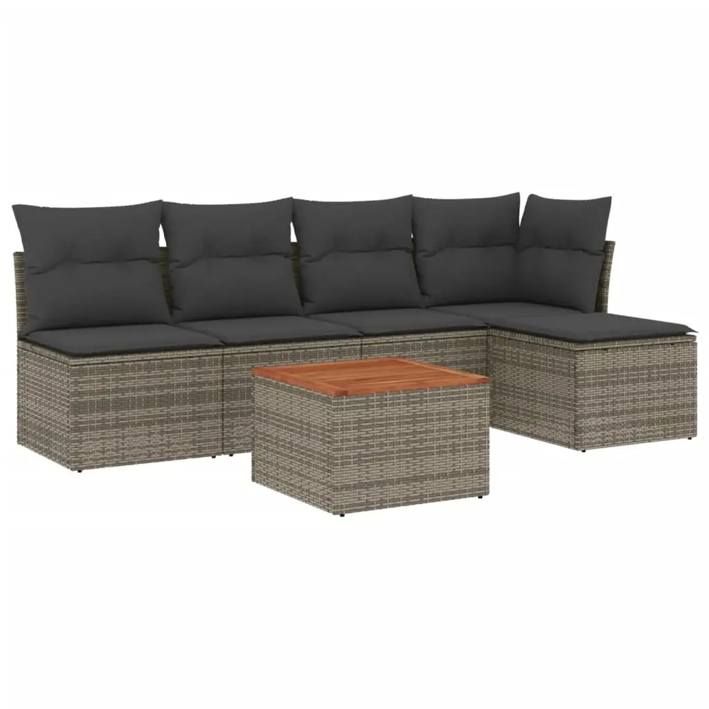 6 Piece Garden Sofa Set with Cushions Grey Poly Rattan 3223603 - Furniture