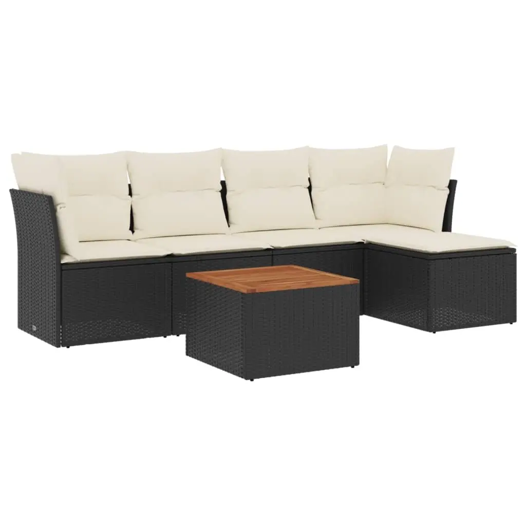 6 Piece Garden Sofa Set with Cushions Black Poly Rattan 3223613 - Furniture