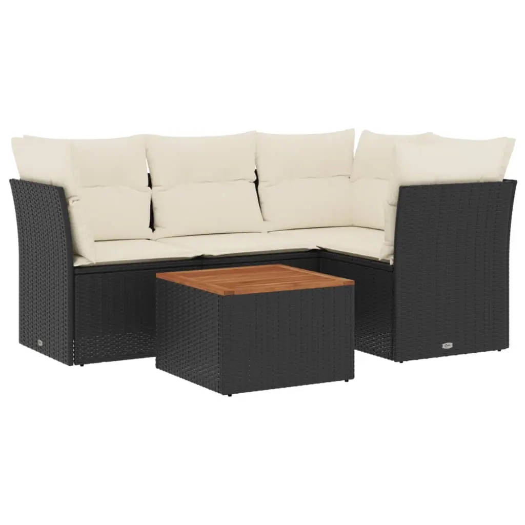 5 Piece Garden Sofa Set with Cushions Black Poly Rattan 3223620 - Furniture