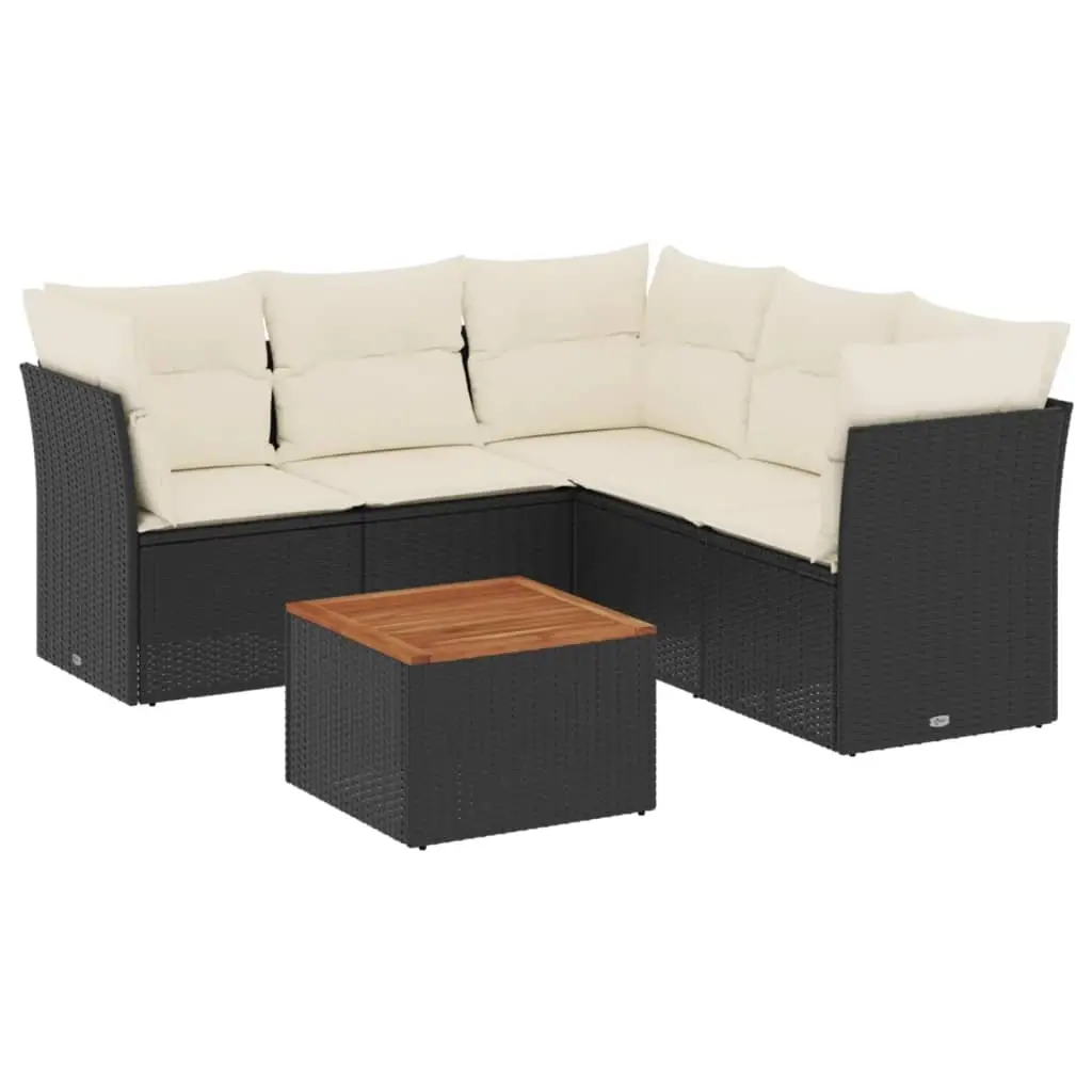 6 Piece Garden Sofa Set with Cushions Black Poly Rattan 3223634 - Furniture