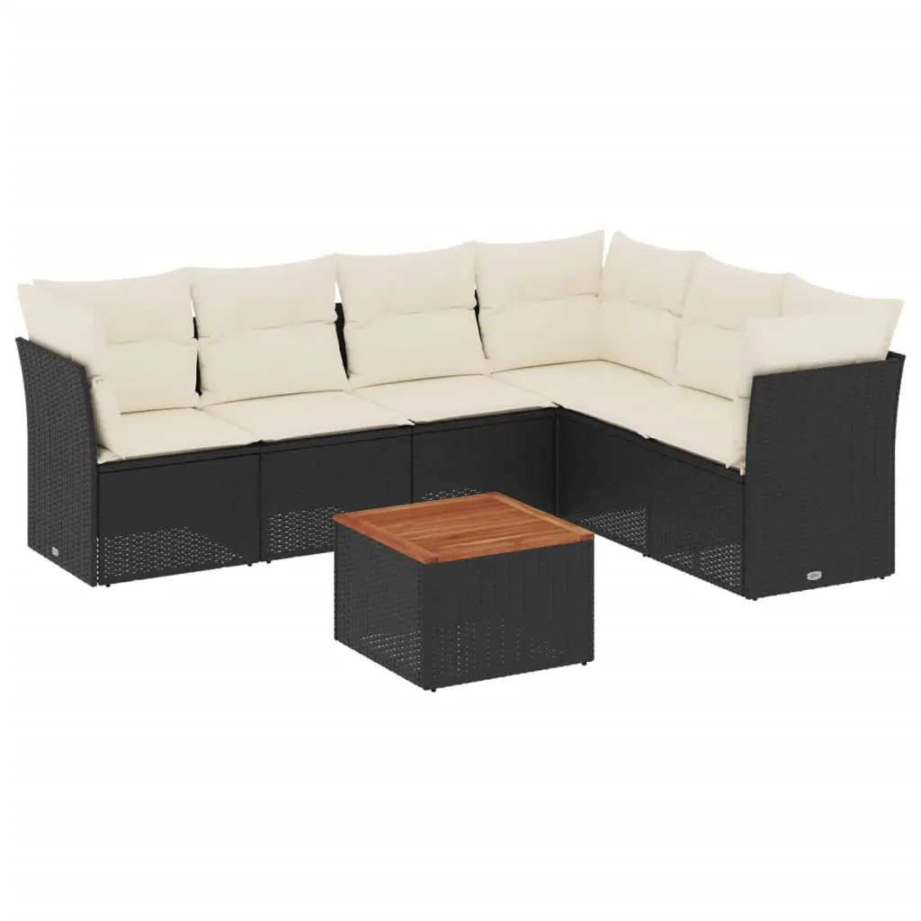 7 Piece Garden Sofa Set with Cushions Black Poly Rattan 3223655 - Furniture
