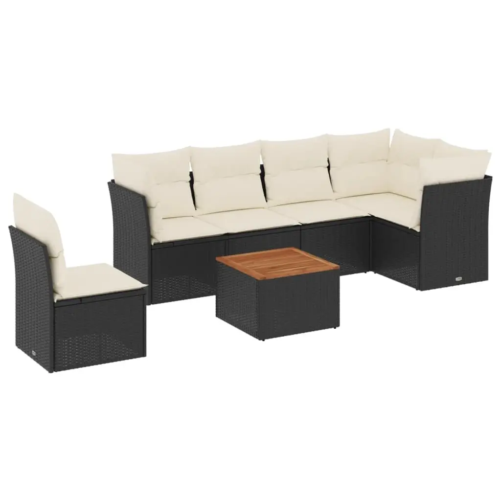 7 Piece Garden Sofa Set with Cushions Black Poly Rattan 3223662 - Furniture