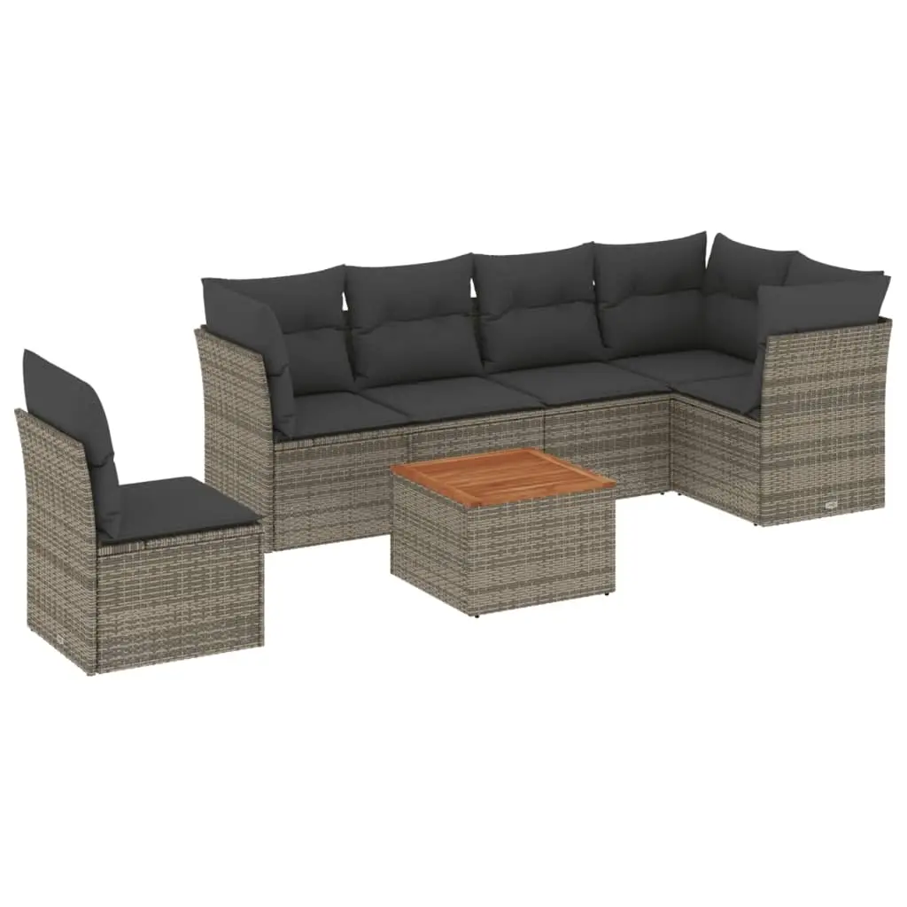 7 Piece Garden Sofa Set with Cushions Grey Poly Rattan 3223666 - Furniture