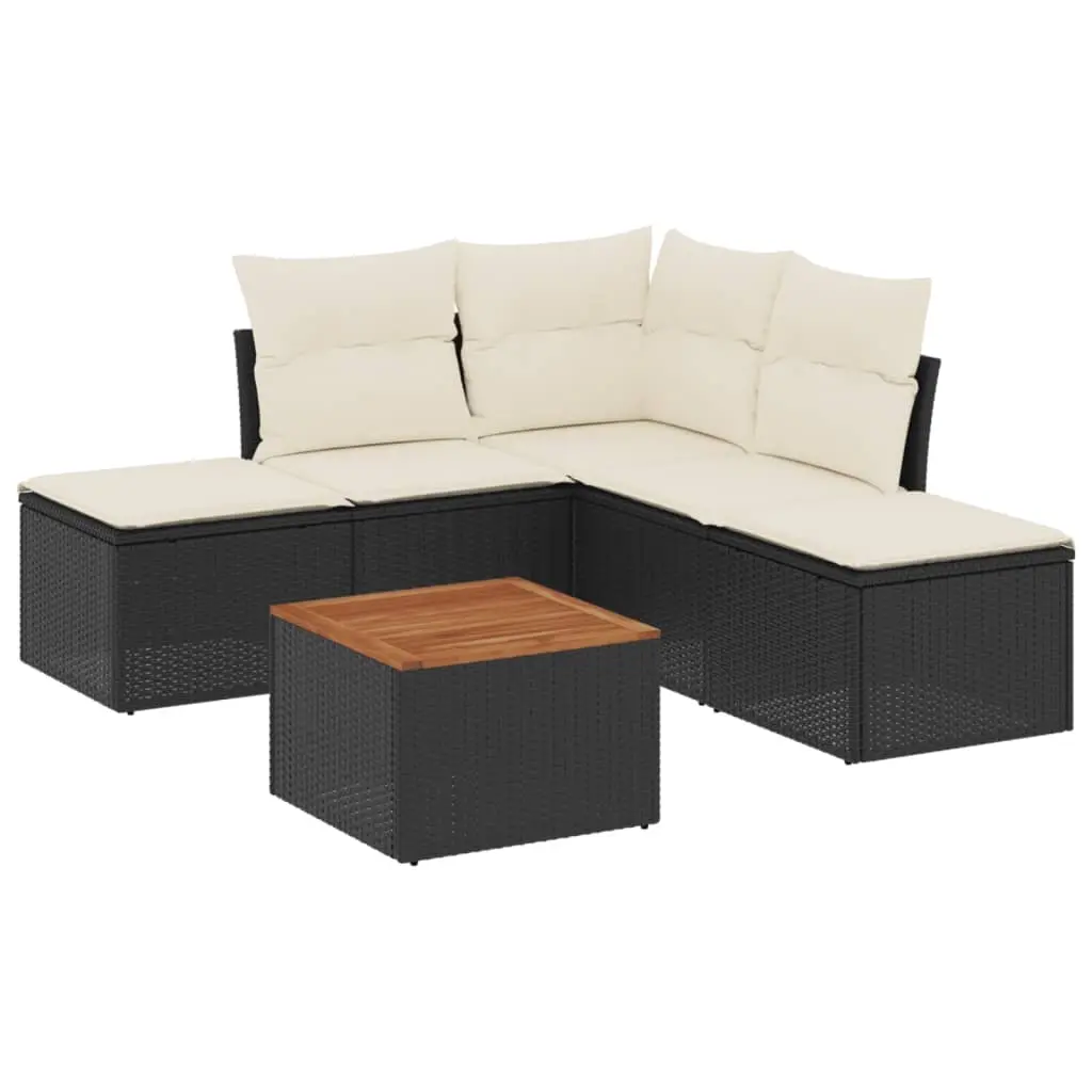 6 Piece Garden Sofa Set with Cushions Black Poly Rattan 3223669 - Furniture