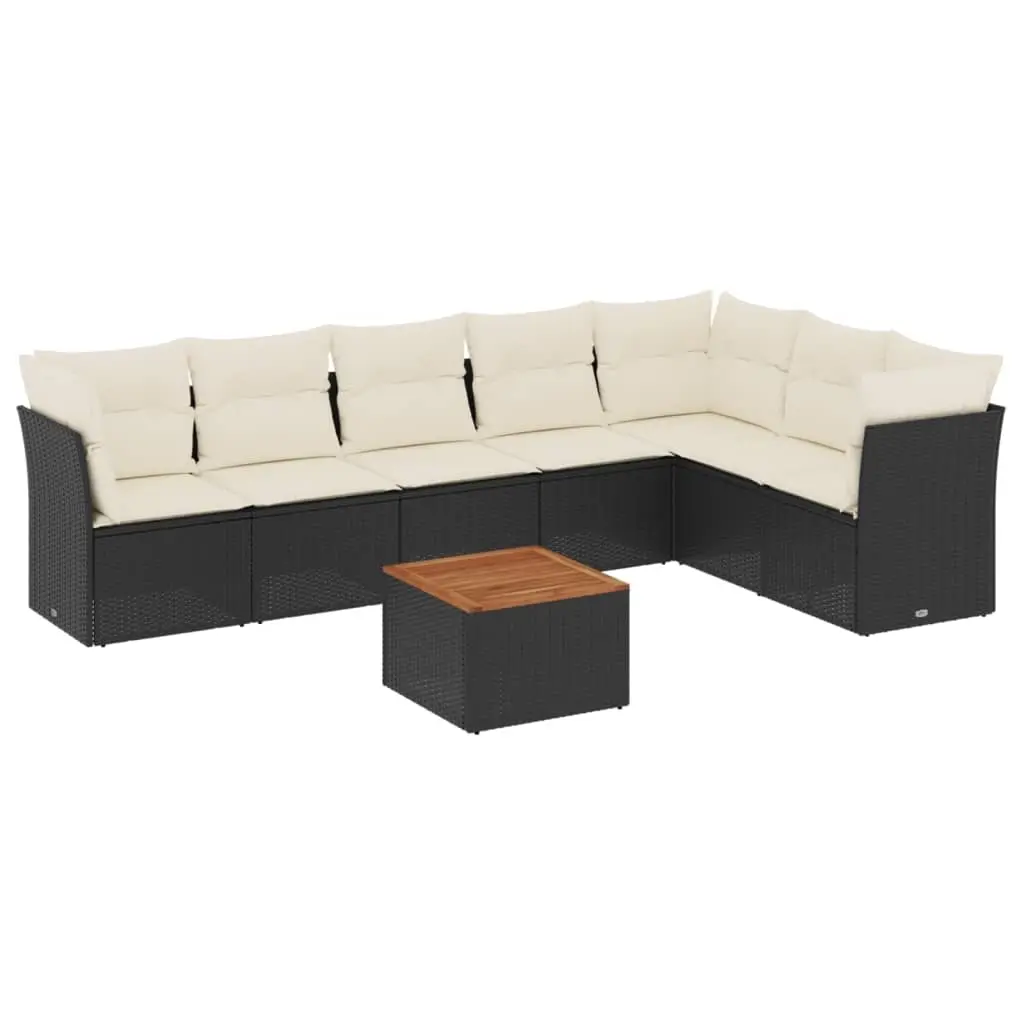 8 Piece Garden Sofa Set with Cushions Black Poly Rattan 3223676 - Furniture