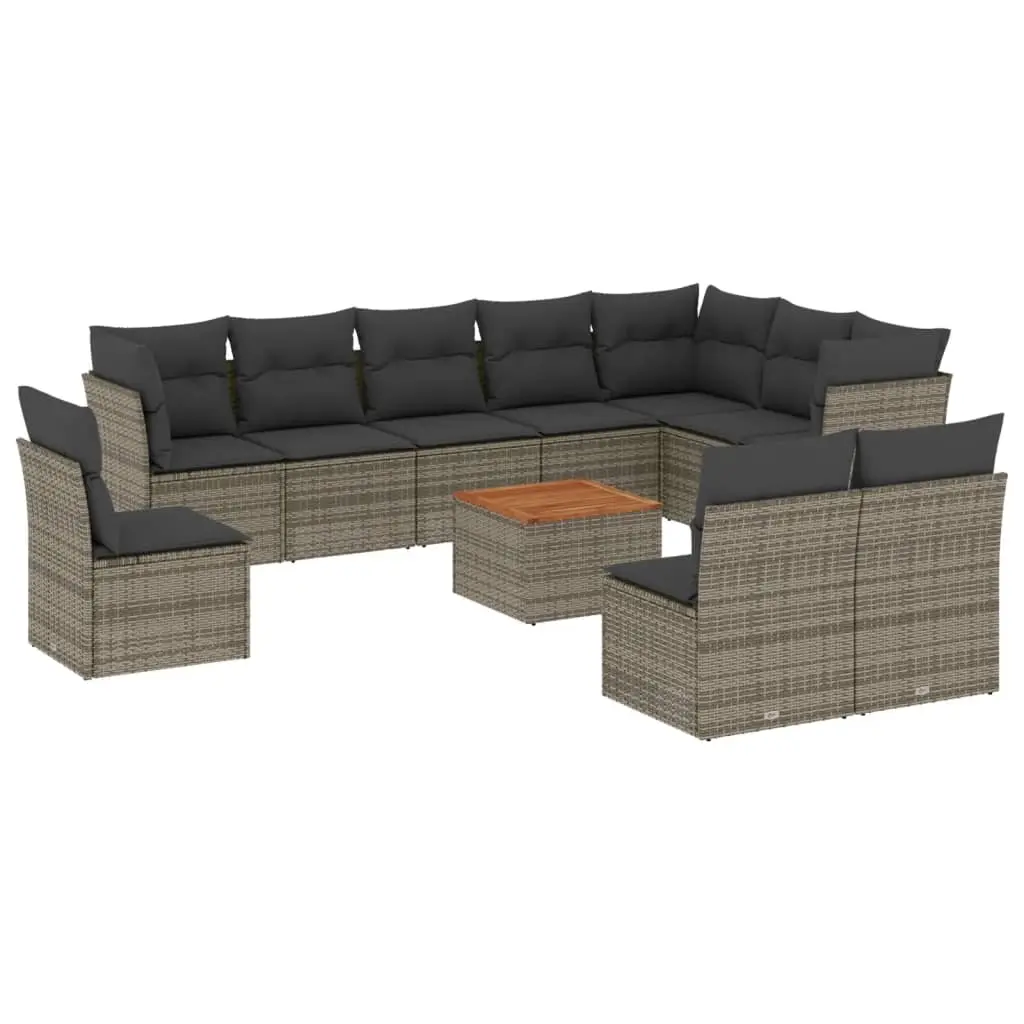 11 Piece Garden Sofa Set with Cushions Grey Poly Rattan 3223701 - Furniture