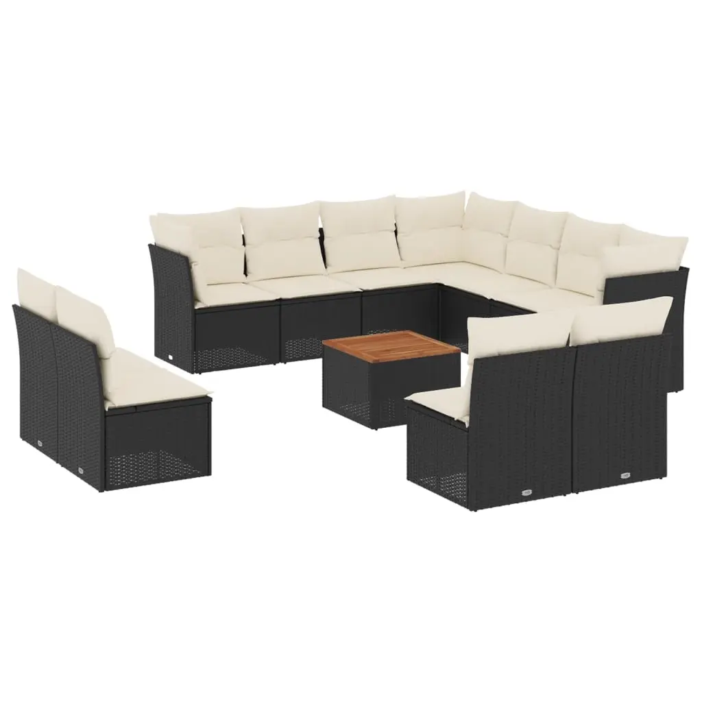 12 Piece Garden Sofa Set with Cushions Black Poly Rattan 3223704 - Furniture
