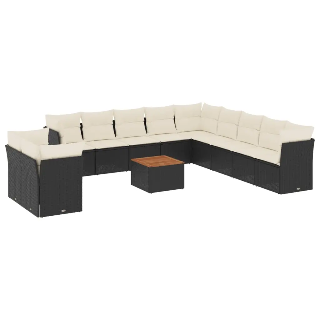 12 Piece Garden Sofa Set with Cushions Black Poly Rattan 3223725 - Furniture