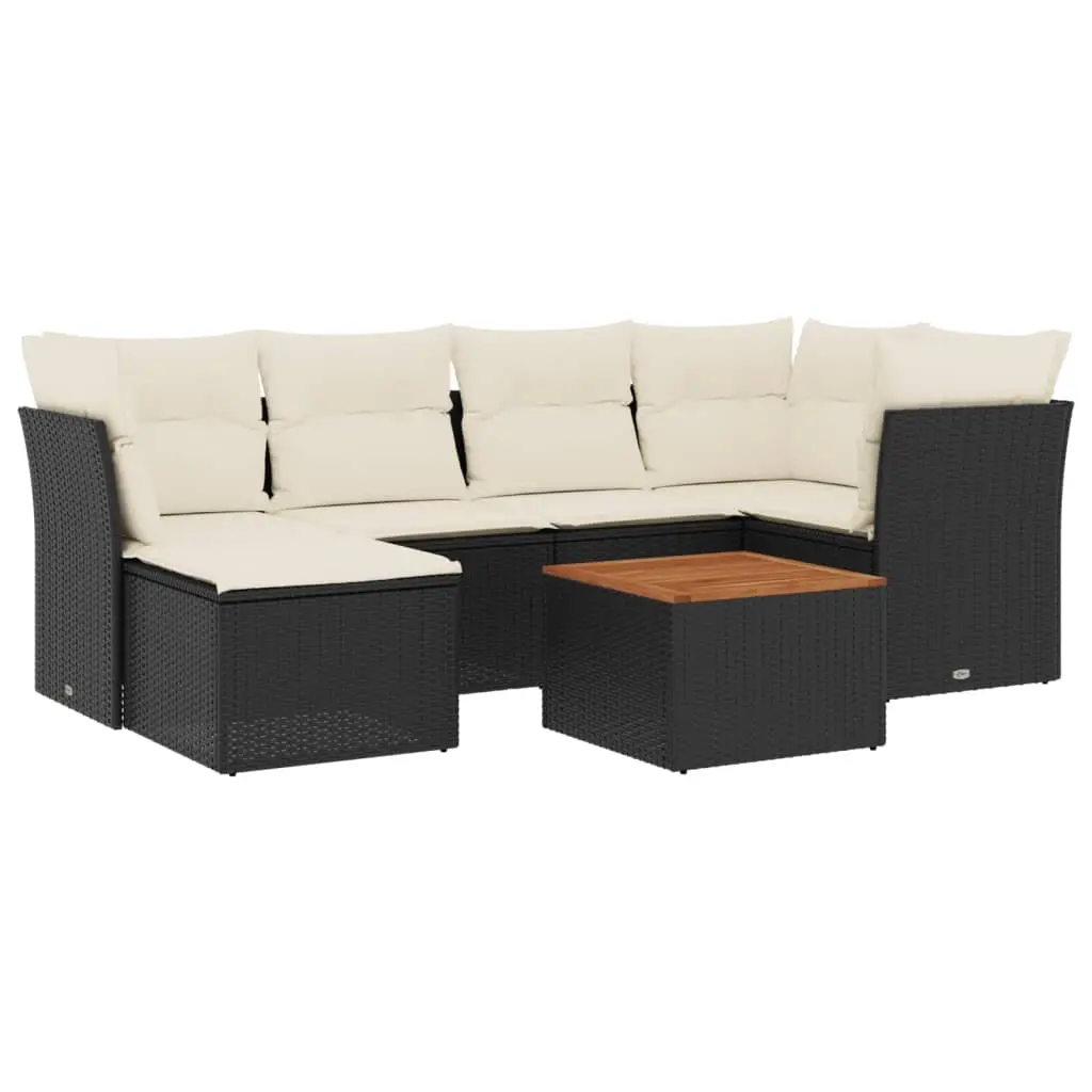 7 Piece Garden Sofa Set with Cushions Black Poly Rattan 3223746 - Furniture