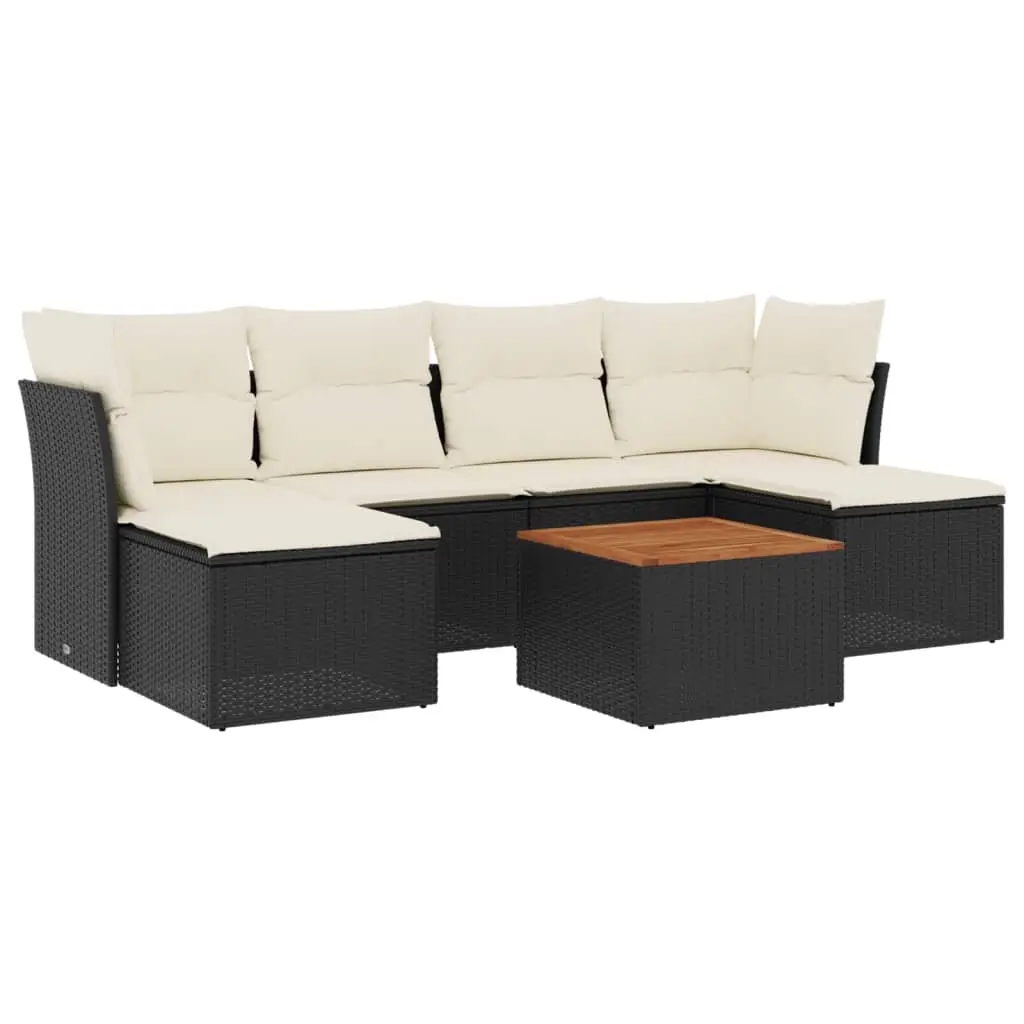 7 Piece Garden Sofa Set with Cushions Black Poly Rattan 3223767 - Furniture