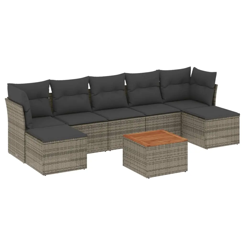 8 Piece Garden Sofa Set with Cushions Grey Poly Rattan 3223778 - Furniture