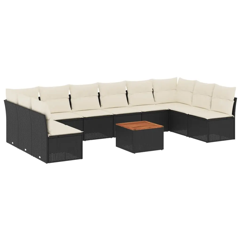 11 Piece Garden Sofa Set with Cushions Black Poly Rattan 3223795 - Furniture