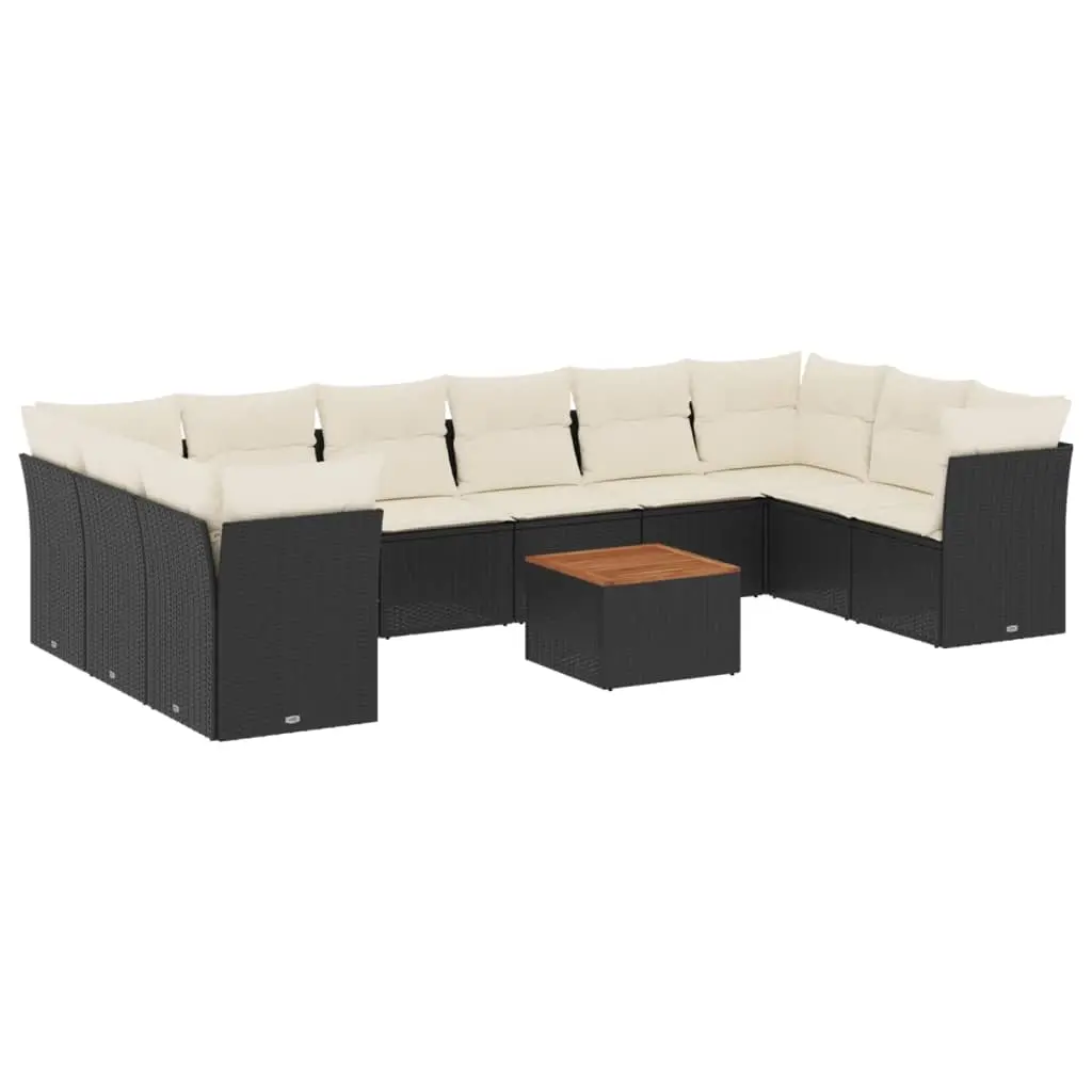 11 Piece Garden Sofa Set with Cushions Black Poly Rattan 3223830 - Furniture