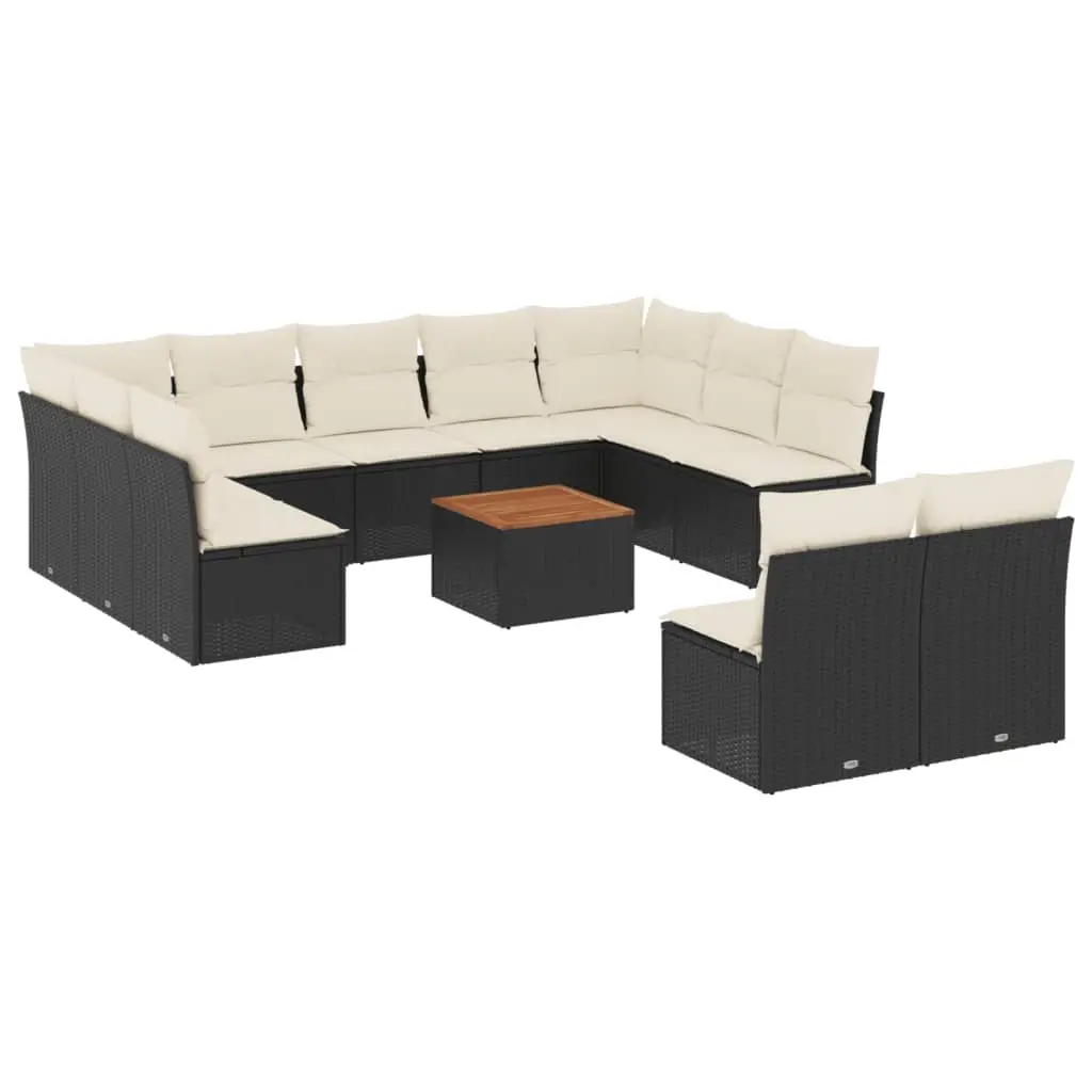 12 Piece Garden Sofa Set with Cushions Black Poly Rattan 3223886 - Furniture
