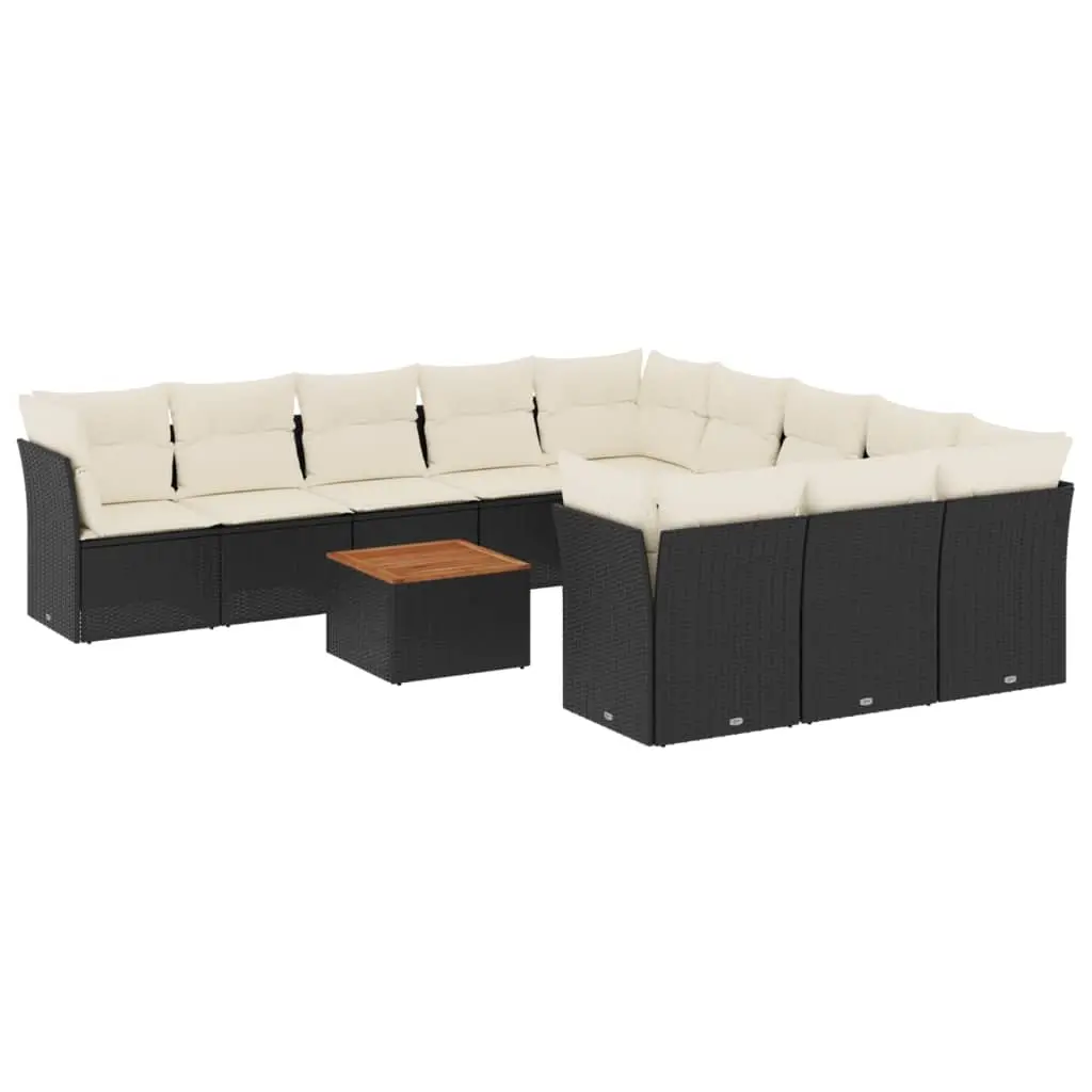 12 Piece Garden Sofa Set with Cushions Black Poly Rattan 3223907 - Furniture