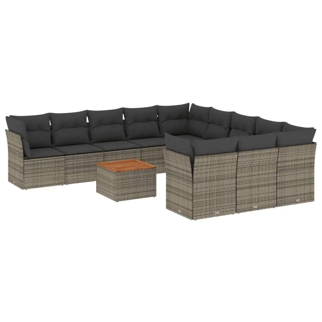 12 Piece Garden Sofa Set with Cushions Grey Poly Rattan 3223911 - Furniture