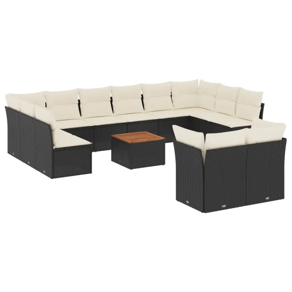 13 Piece Garden Sofa Set with Cushions Black Poly Rattan 3223914 - Furniture