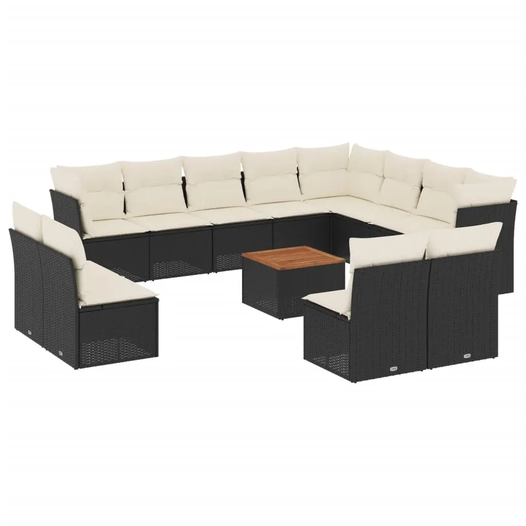 13 Piece Garden Sofa Set with Cushions Black Poly Rattan 3223928 - Furniture
