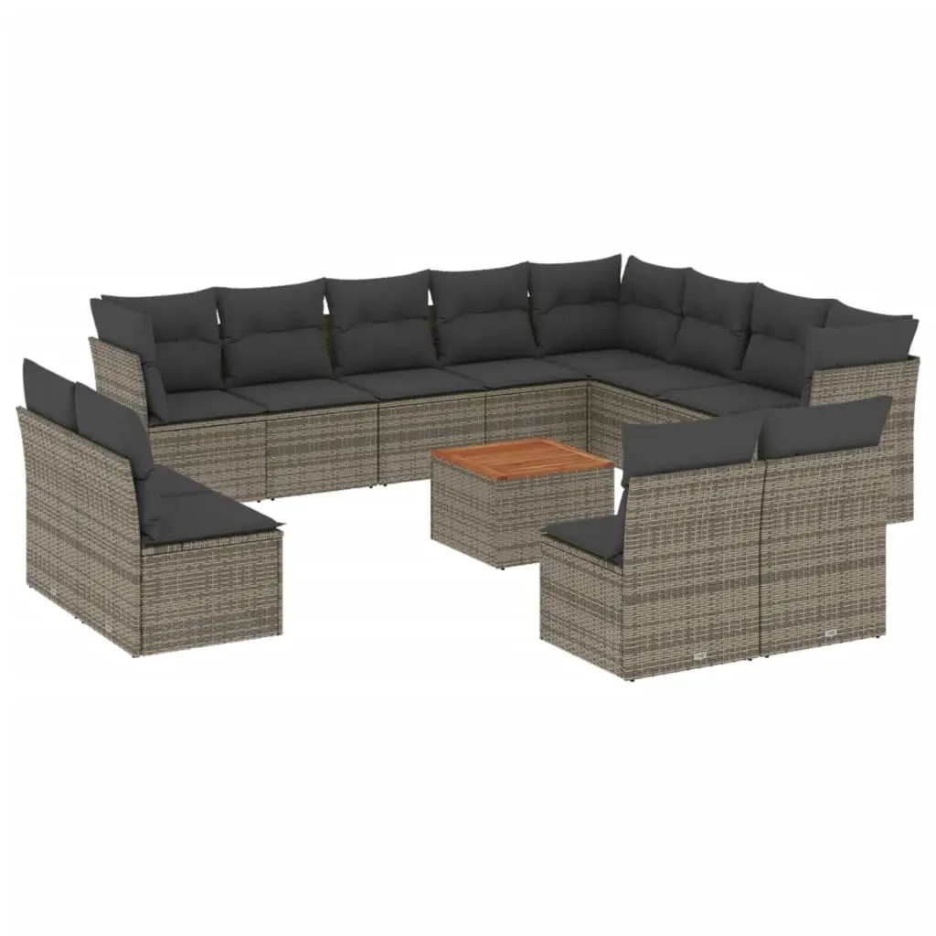 13 Piece Garden Sofa Set with Cushions Grey Poly Rattan 3223932 - Furniture