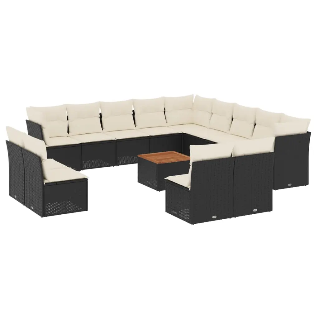 14 Piece Garden Sofa Set with Cushions Black Poly Rattan 3223935 - Furniture