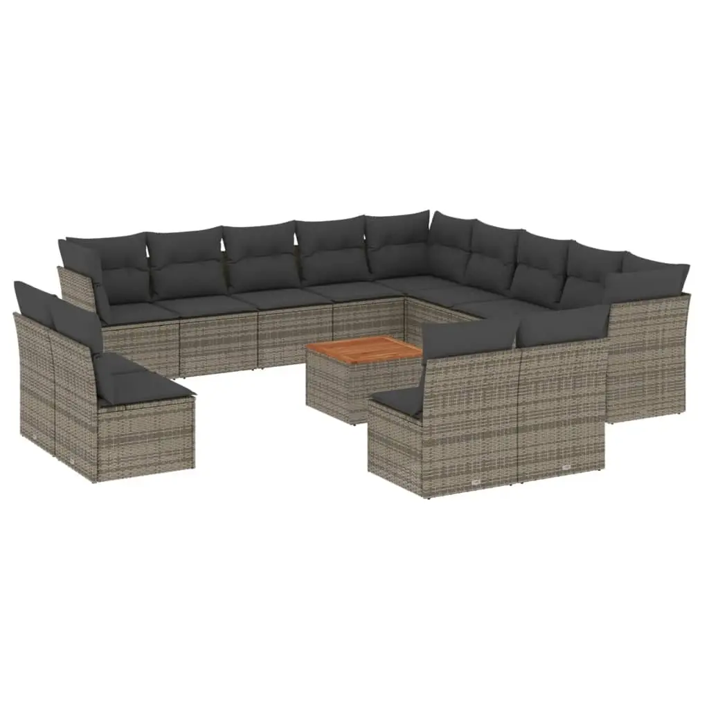 14 Piece Garden Sofa Set with Cushions Grey Poly Rattan 3223939 - Furniture