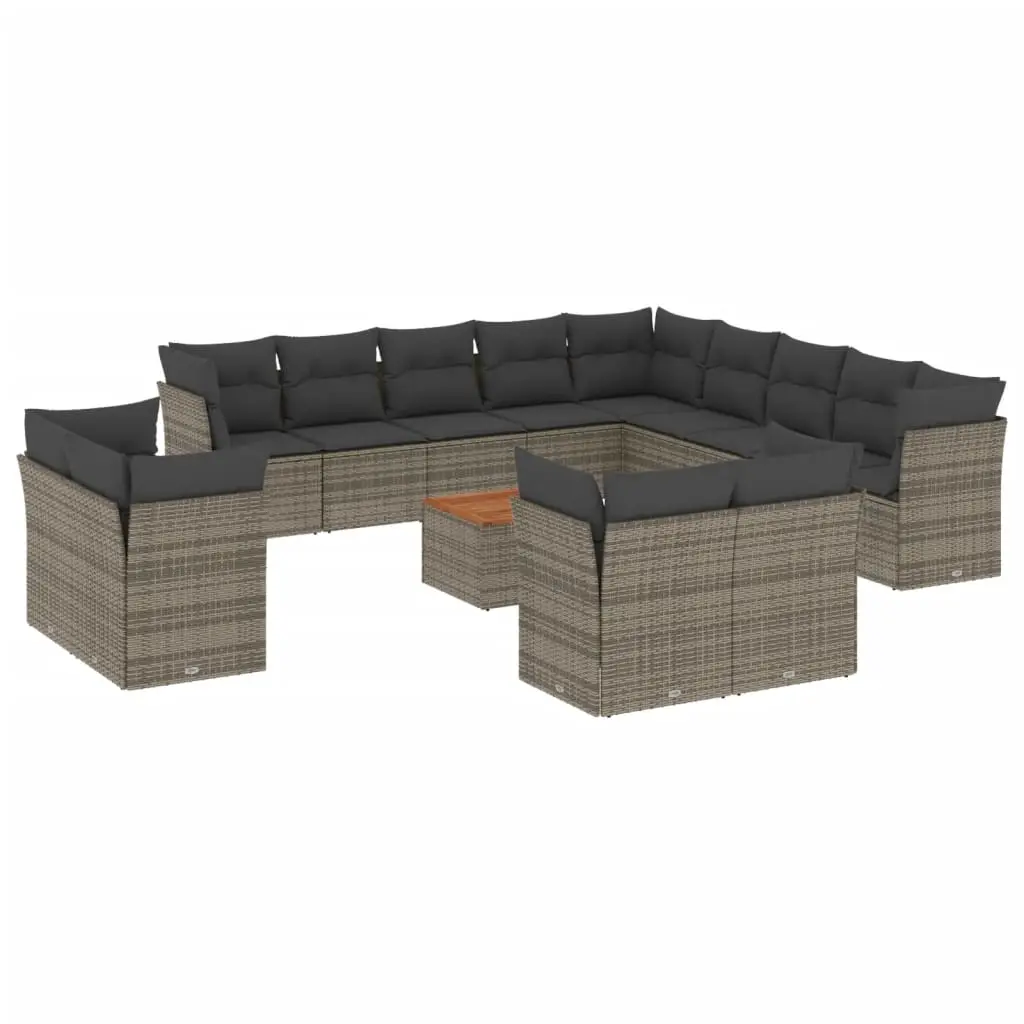 14 Piece Garden Sofa Set with Cushions Grey Poly Rattan 3223960 - Furniture