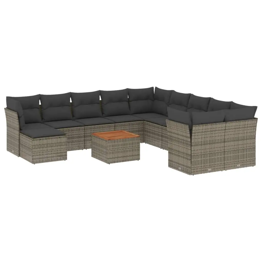 12 Piece Garden Sofa Set with Cushions Grey Poly Rattan 3223981 - Furniture