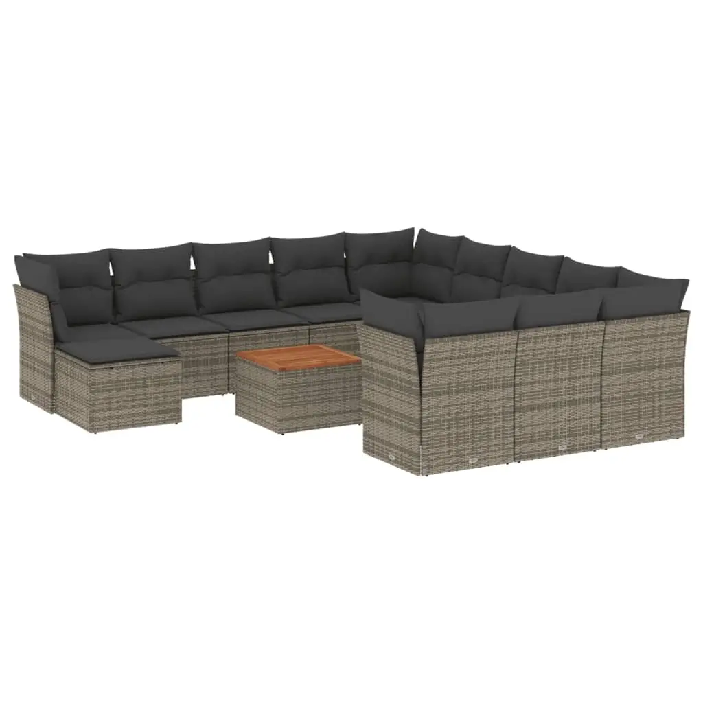 13 Piece Garden Sofa Set with Cushions Grey Poly Rattan 3223988 - Furniture
