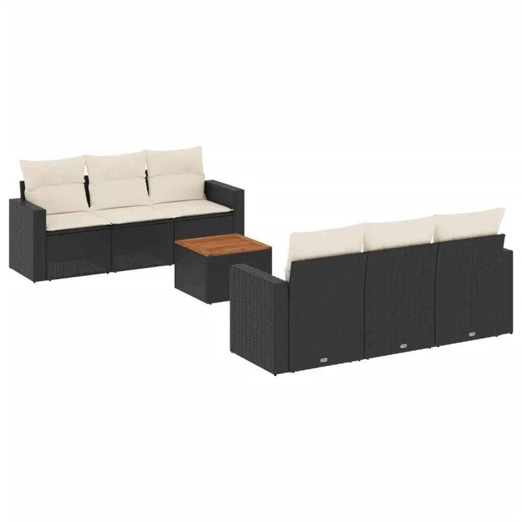 7 Piece Garden Sofa Set with Cushions Black Poly Rattan 3224012 - Furniture