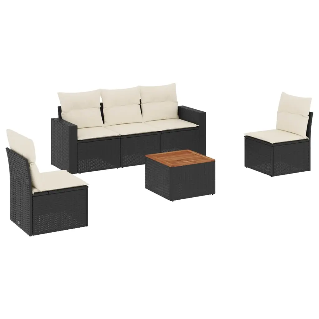 6 Piece Garden Sofa Set with Cushions Black Poly Rattan 3224061 - Furniture