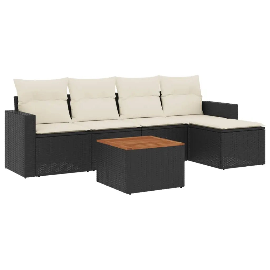 6 Piece Garden Sofa Set with Cushions Black Poly Rattan 3224096 - Furniture
